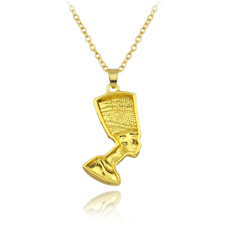 Egyptian Queen Nefertiti Necklace Unisex Gold Color.