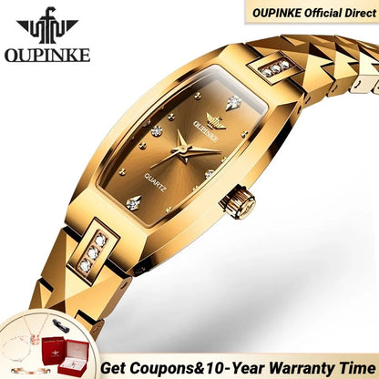 OUPINKE 3242 Elegant Swiss Quartz Watch for Ladies Gold Tungsten steel Strap Deep Waterproof Luxury Diamond Women Watches NEW