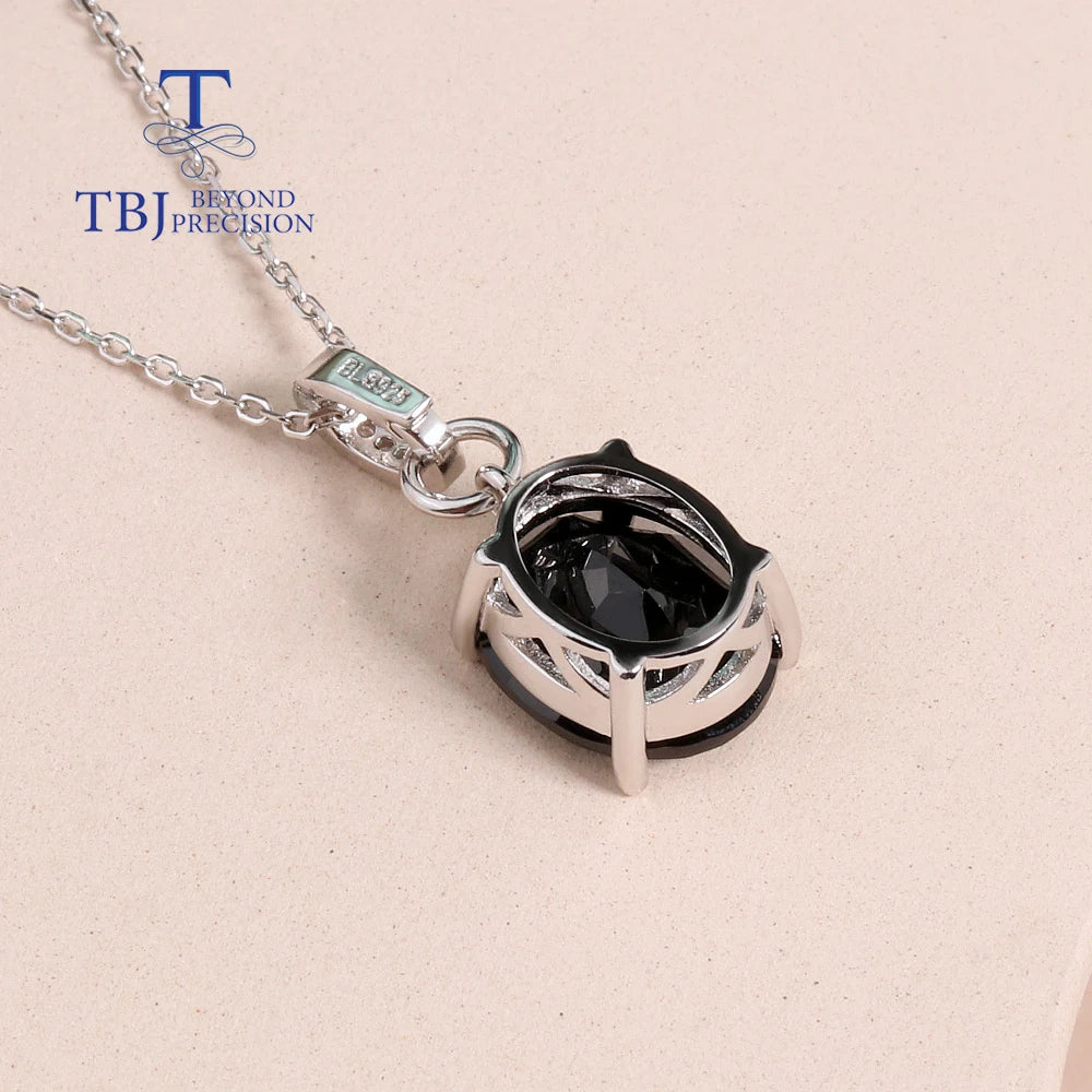 Simple design natural black spinel pendant necklace 925 sterling silver women fine jewelry festival daily wear gift