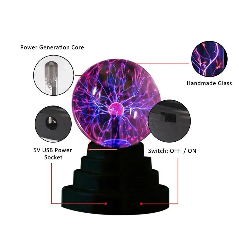 Novelty Magic Crystal Plasma Ball Touch Lamp 3/4/5/6/8Inch LED Night Light Kid Birthday Christmas Gift Decor Electrostatic Flash