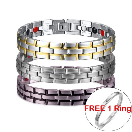 Health Magnetic Bracelet Male Stainless Steel Wristband Magnet Therapy 12mm Chain Energy Germanium Jewelry Waterproof