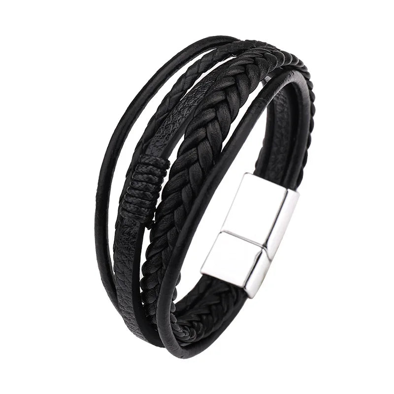 Trendy Leather Bracelets Men Stainless Steel.