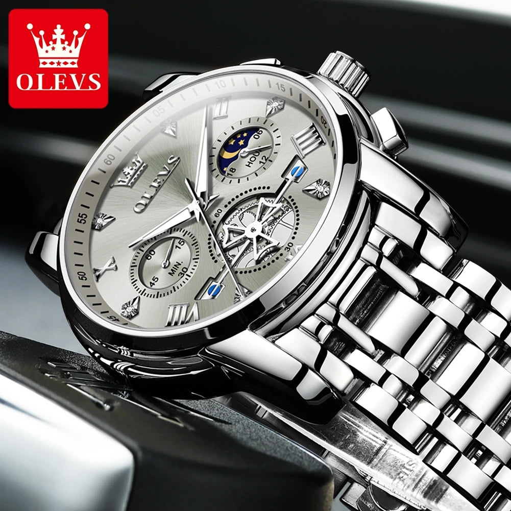 OLEVS Stainless Steel Men's Watches Chronograph Moon .