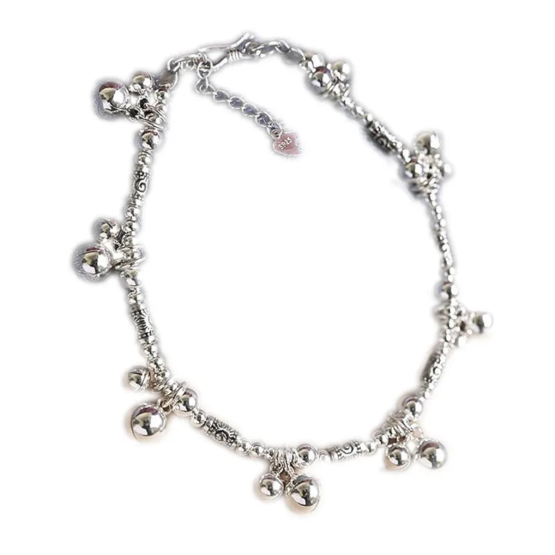 BOCAI Original Real S925 Silver Jewelry Fashionable Lovely Exquisite Bell Silver Bead Women's Bracelet