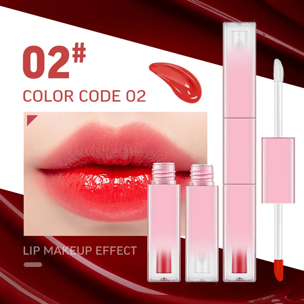 Custom 7colors Gradient Pink Tube Lipgloss Non-stick Cup Matte Waterproof 2in1 Double-head Long Lasting Hydrating Lip Oil Makeup