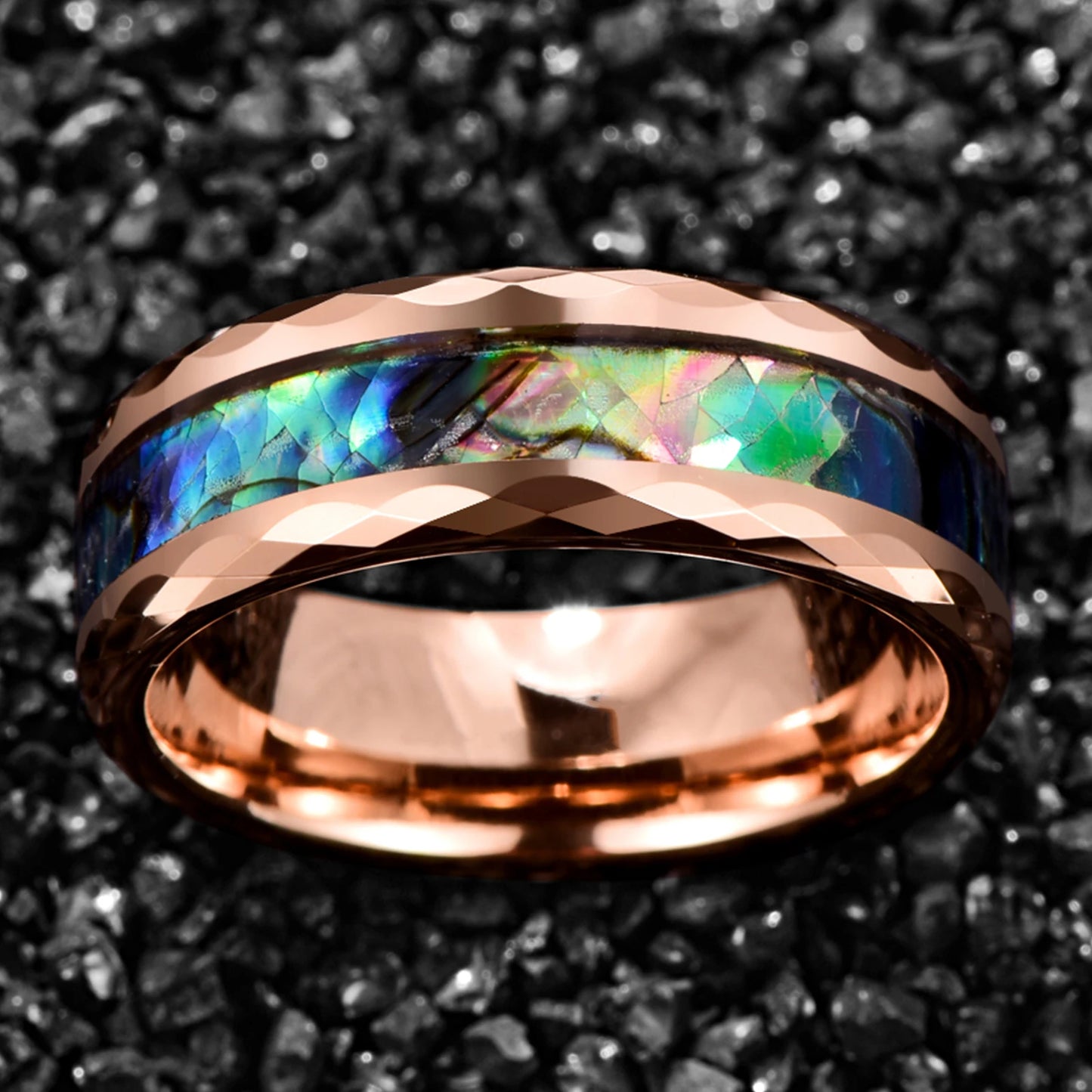 Tungsten Carbide Ring Plating Rose Gold Batch Flower Inlaid Abalone Shell Opal Men's Ring Jewelry