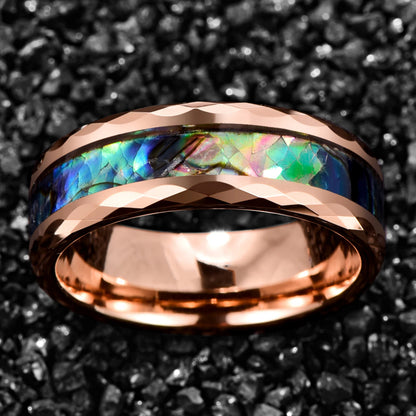 Tungsten Carbide Ring Plating Rose Gold Batch Flower Inlaid Abalone Shell Opal Men&