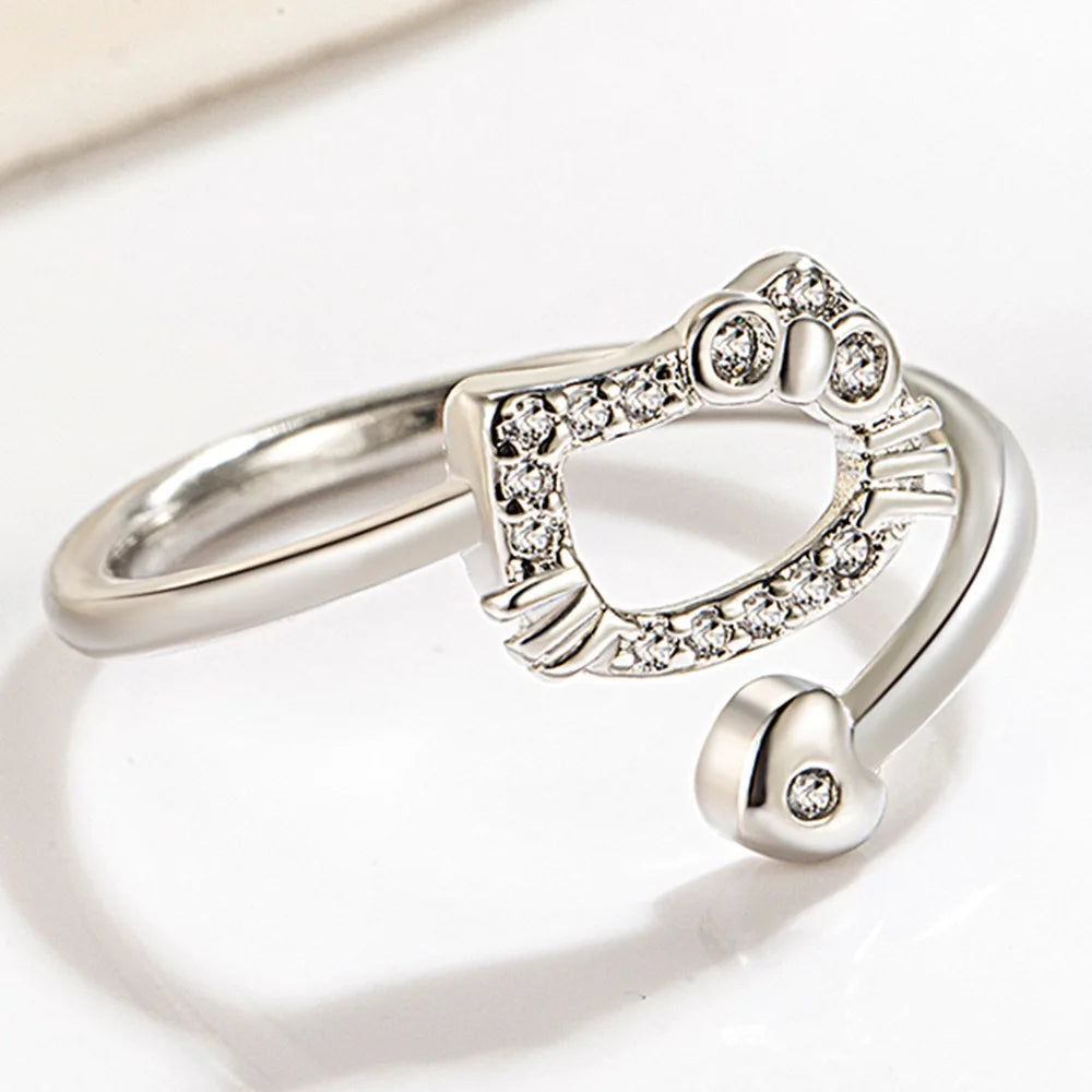 Silver Cat Opening Adjustable Ring jewelry.