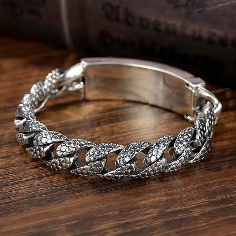 Handmade Original Retro Silver Chain Male Domineering Dragon Head Bracelet for Men Party Birthday Hip Hop Rock Jewelry Gift