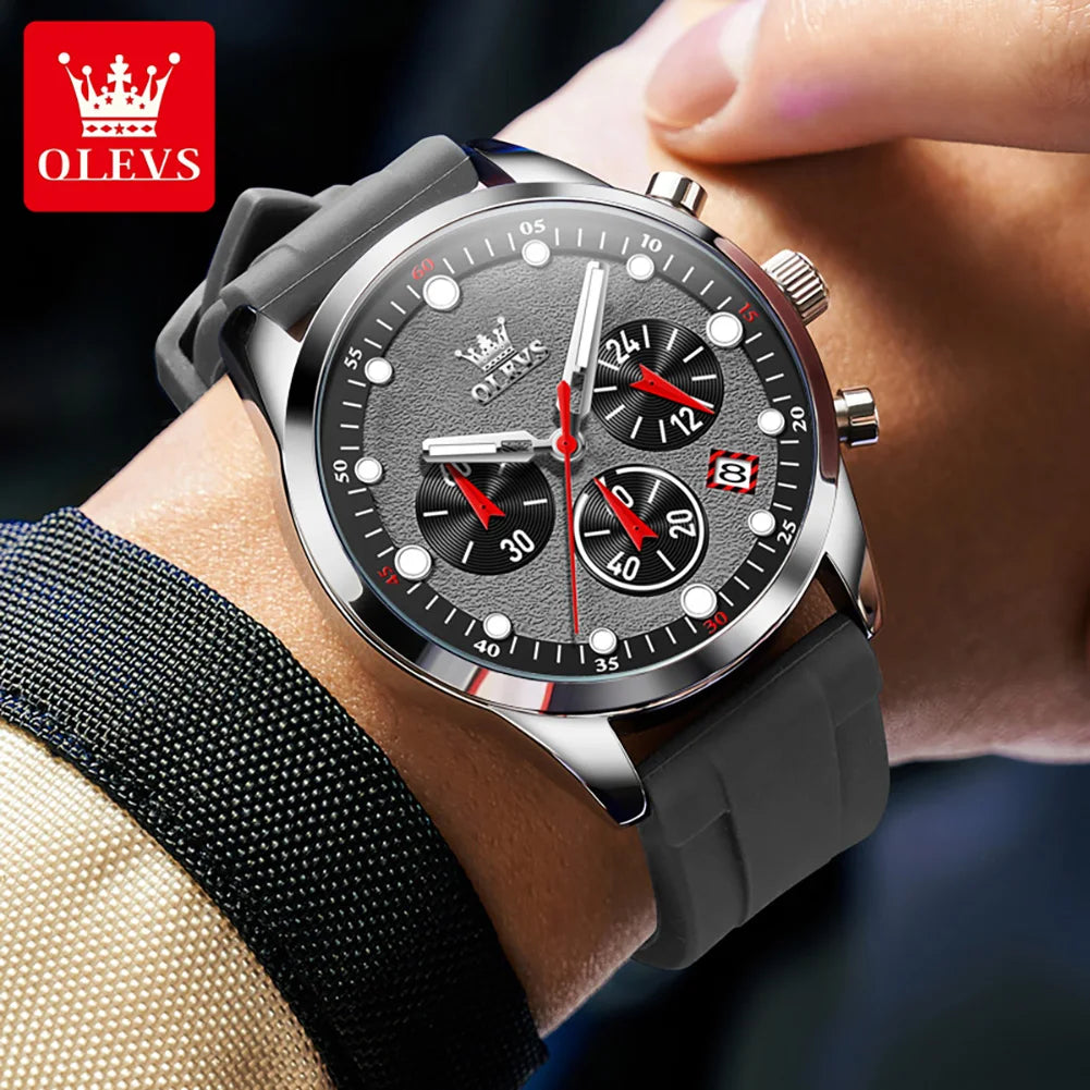 OLEVS Luxury Watch Men Silicone Strap Waterproof Luminous Chronograph