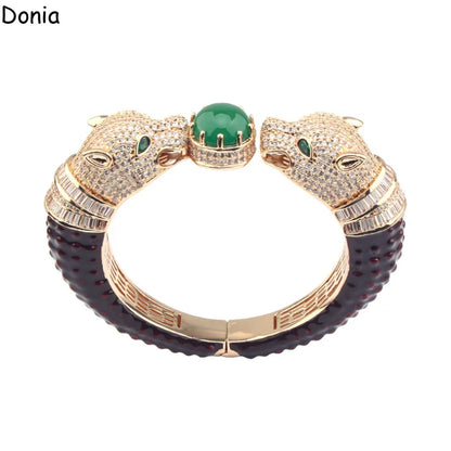 Donia Jewelry European and American fashion double-headed leopard titanium steel micro-inlaid zircon animal luxury bracelet