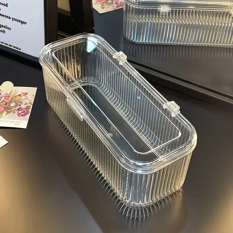 1pc Acrylic Press-On Nail Organizer With Lid-Transparent.