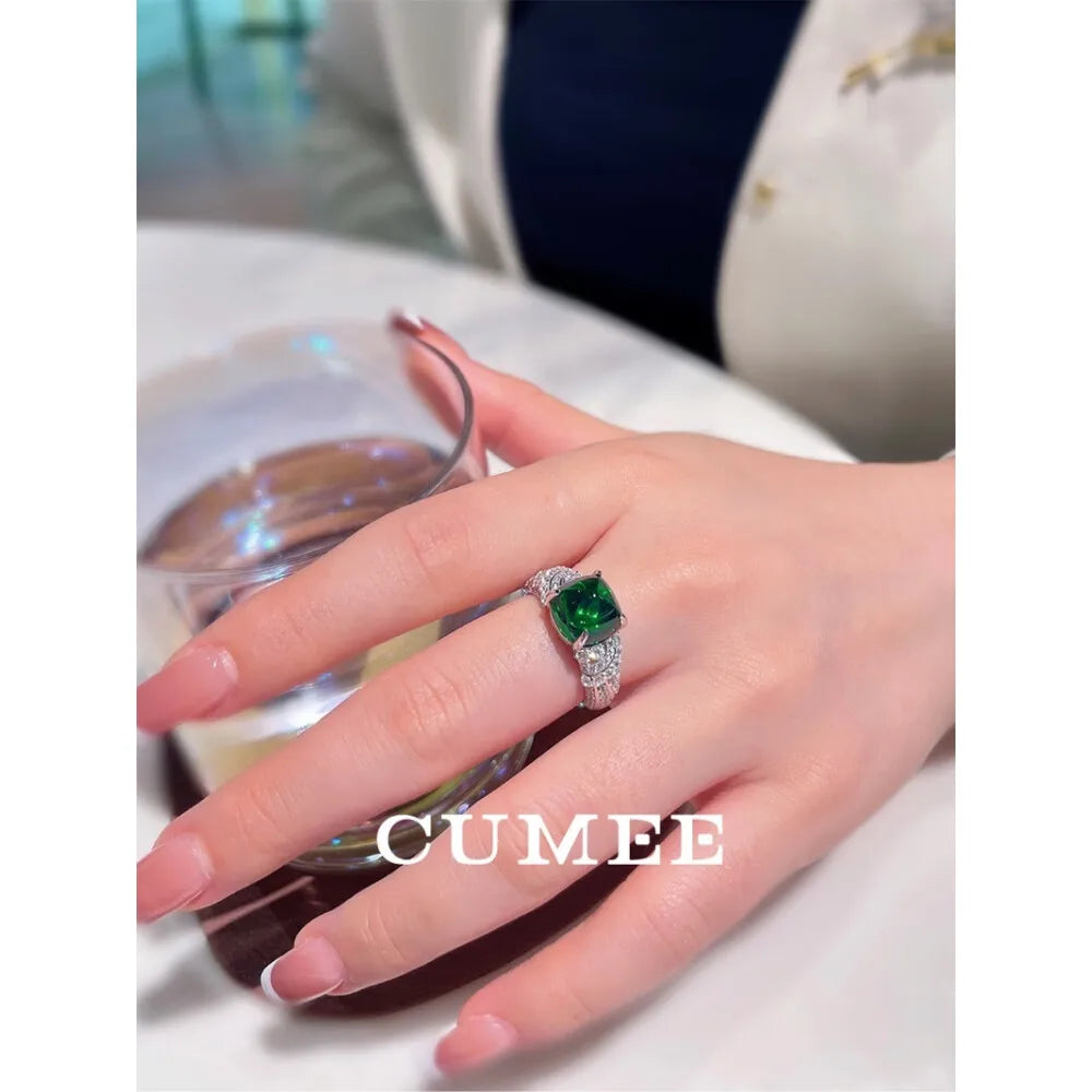 CUMEE Fashion Personalized Emeralds Tower Ring for Women 925 Sterling Silver Ring Gold Plated Promise Ring for Her Engagement