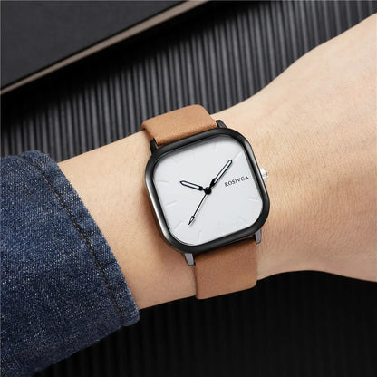 Fashion Watch Simple Square Dial PU Leather Quartz.