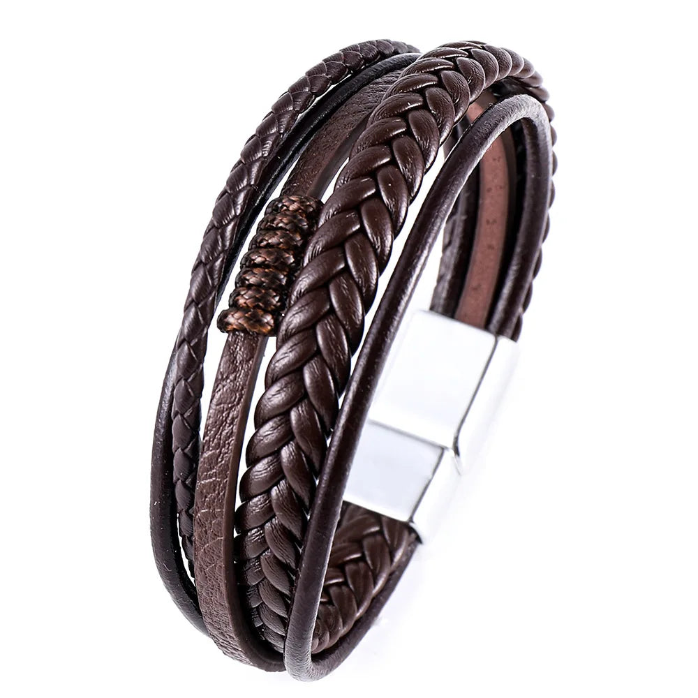 Trendy Leather Bracelets Men Stainless Steel.