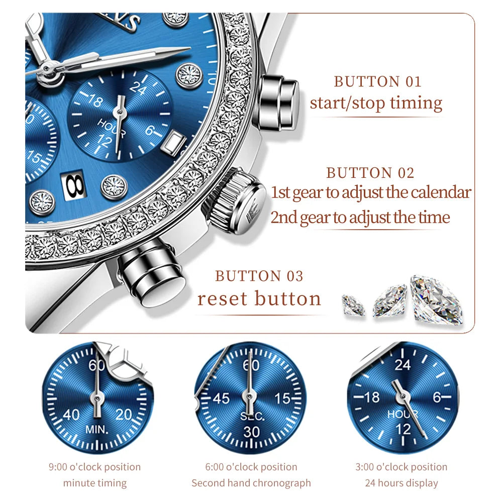 OLEVS Women Watches Top Brand Luxury Silver Blue Ladies Watch Stainless Steel Band Classic Bracelet Female Clock Relogio