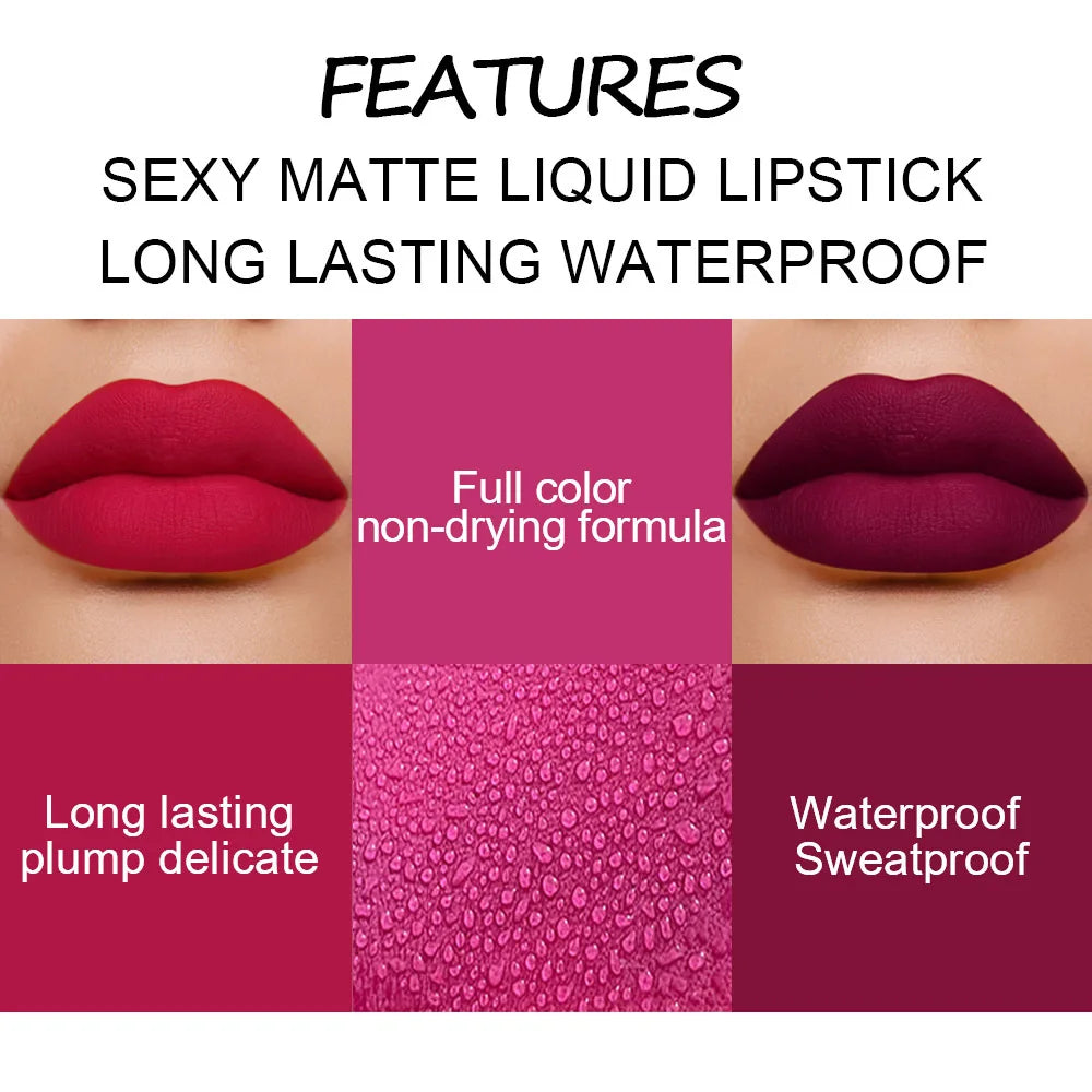 18 Colors Matte Velvet Lip Glaze Waterproof Long-Lasting Not Easy To Fade Lip Gloss Lipstick Waterproof Makeup Cosmetic Tool