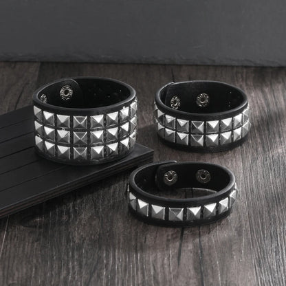 Gothic Punk Unisex PU Leather Bracelet Multilayers Rock Spikes Rivet Chains Bracelet for Women Men&