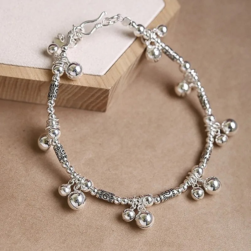 BOCAI Original Real S925 Silver Jewelry Fashionable Lovely Exquisite Bell Silver Bead Women's Bracelet