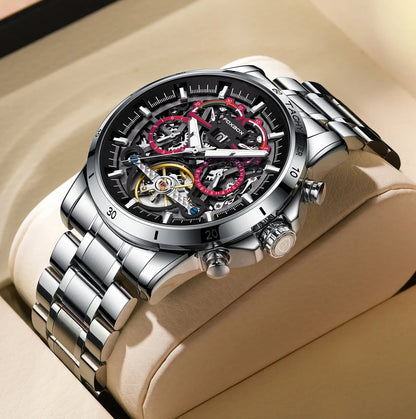 LIGE Mechanical Watches Chronograph Watch for Men Automatic Men&