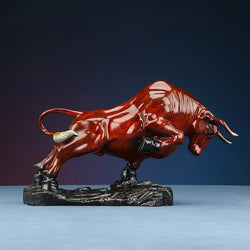 Red Bronze Forge Ahead Bull Statue.