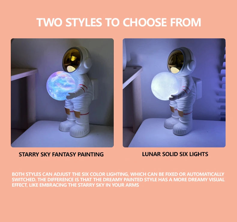 Creative Astronauts Embrace Starry Sky Wireless Bluetooth Speakers Desktop Night Light Subwoofer LED Atmosphere Light Speaker