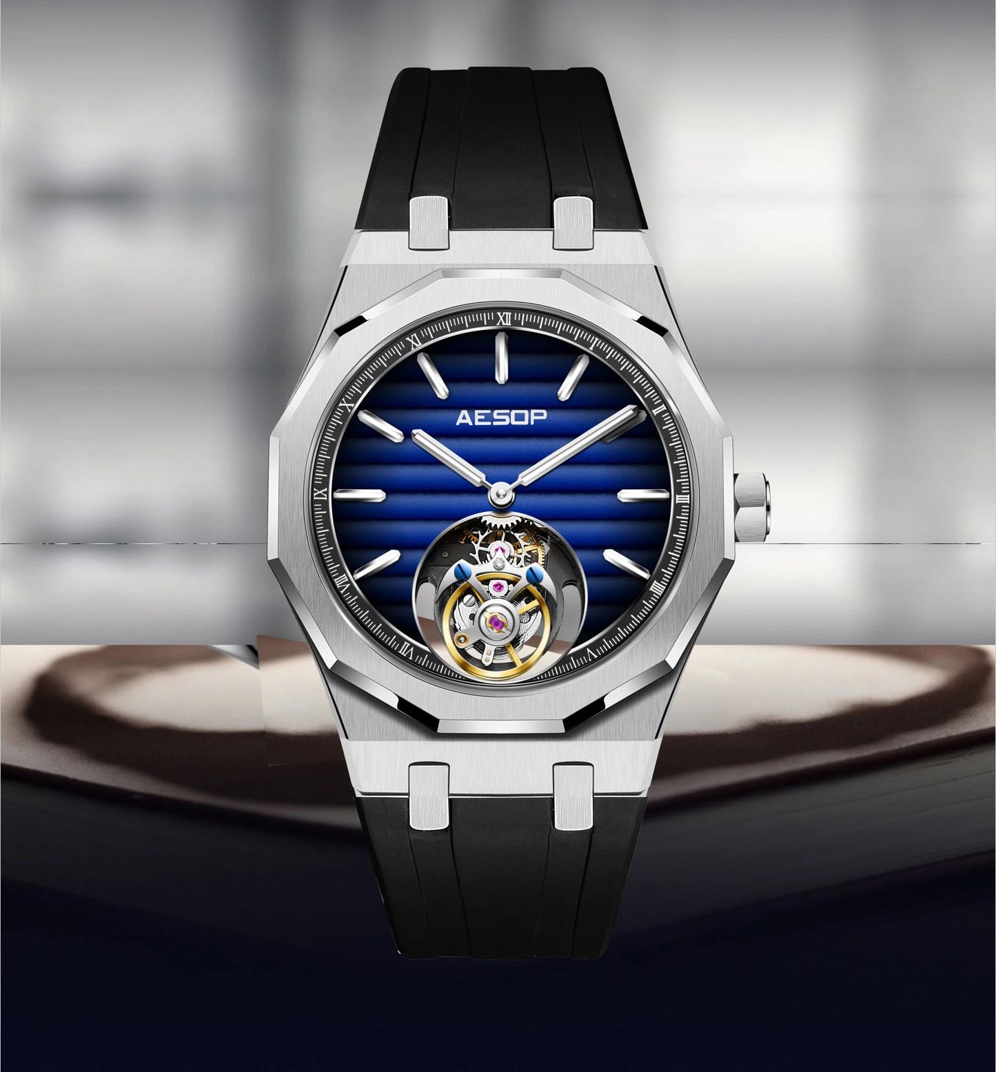 AESOP Flying Tourbillon Mechanical Skeleton Watch For Man 2023 Luxury Watches Waterproof Wristwatches Sapphire Mirror Gradient D