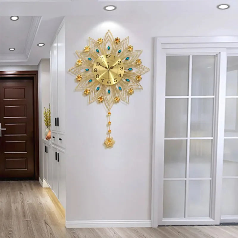 Light Luxury Flower Shaped Wall Clock Decoration