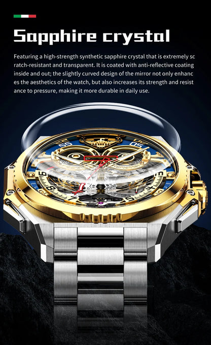 OUPINKE 3266 Luxury Hollow Men Automatic Mechanical Watch High Italian Designer Collaboration Design Date Timing Code Men Watch