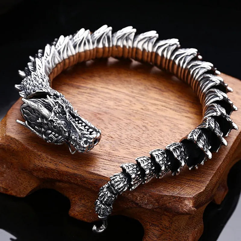 S925 Silver Domineering Men's Bracelet Thick Dragon Python Trendy Personality Vintage Jewelry Accessories