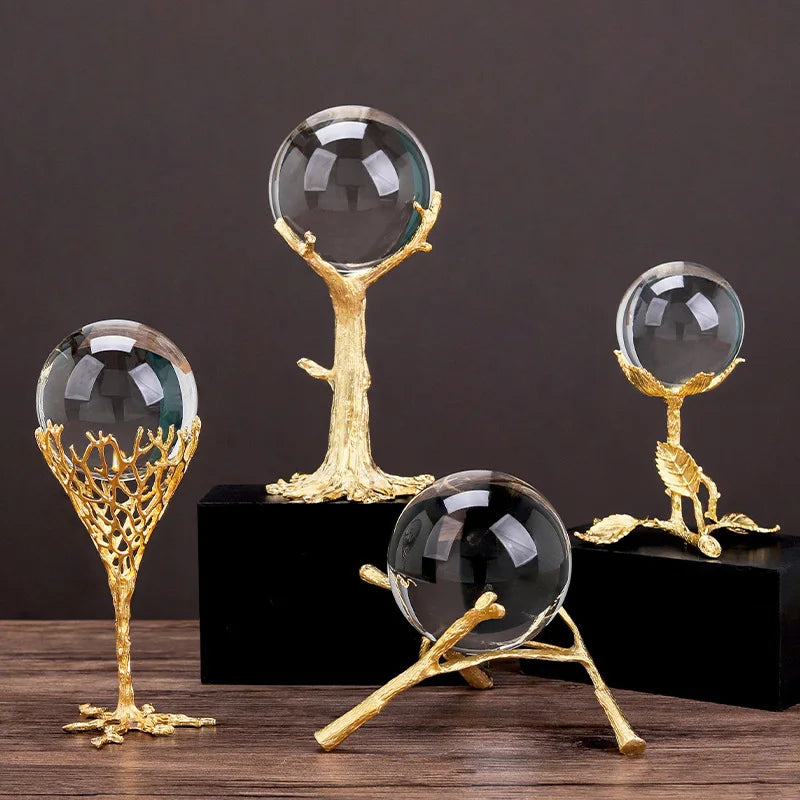 Nordic Luxurious Artware Metal Crystal Ball Furnishings Living Room Office Desktop Decoration Ornaments Crafts Home Furnishings