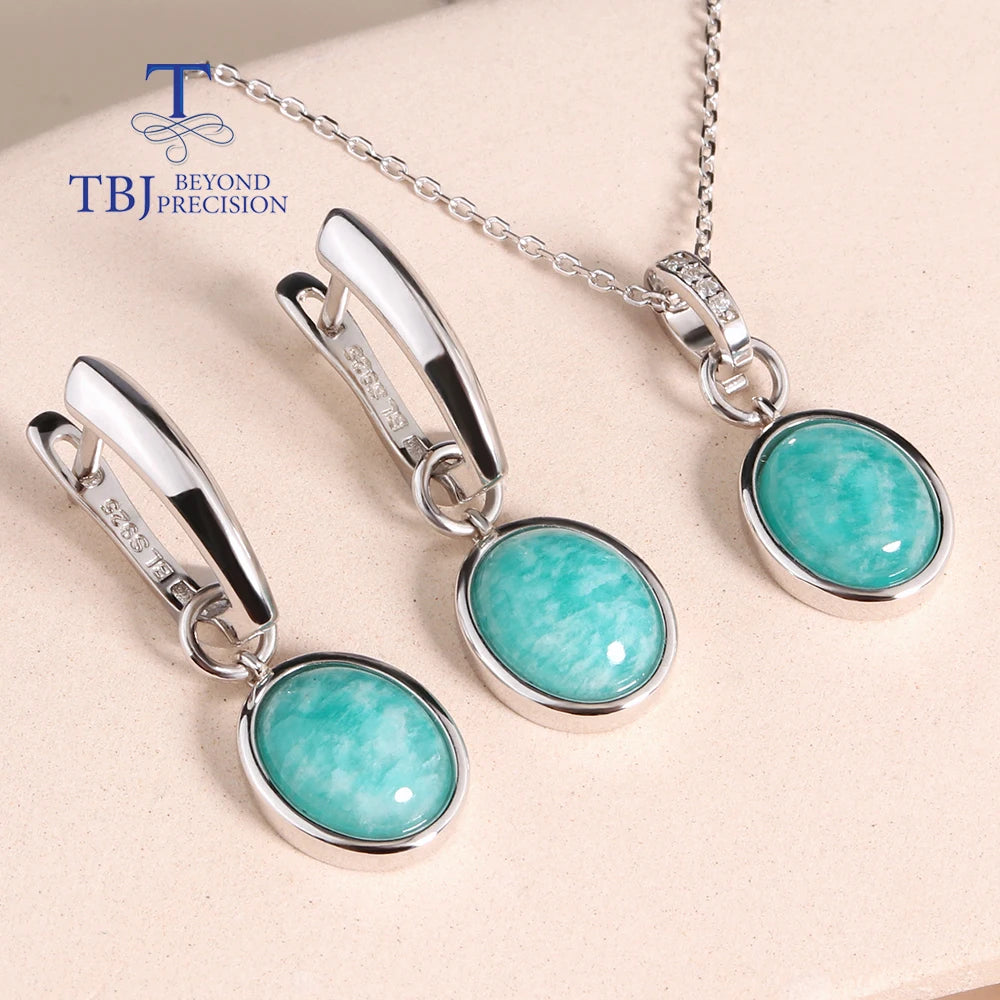 Natural Amazonite Jewelry set 925 sterling pendant Necklace Earrings simple design for women fine jewelry