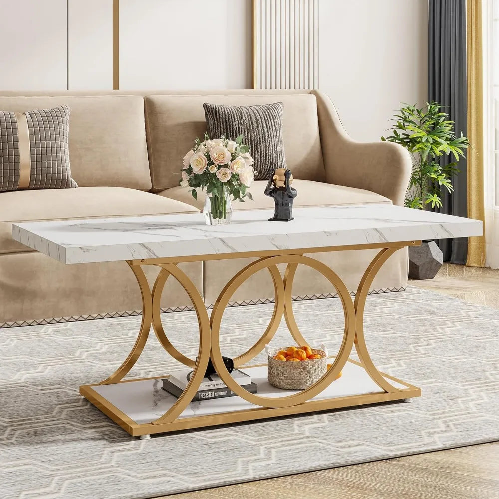 Rectangle Coffee Table - Modern Elegance with Storage Shelf.