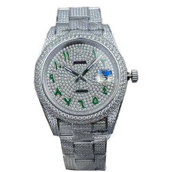 "Men's 41mm   Waterproof Calendar Watch with Full Diamond Dial"