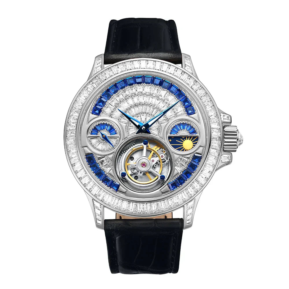 TIELBO Luxury Crystal Diamond Automatic Tourbillon Movement Man Watch