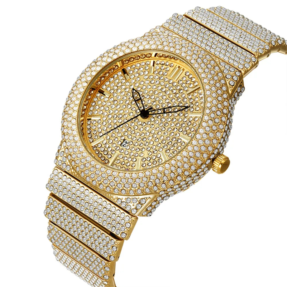 Watches For Male Fashion Diamond Golden.