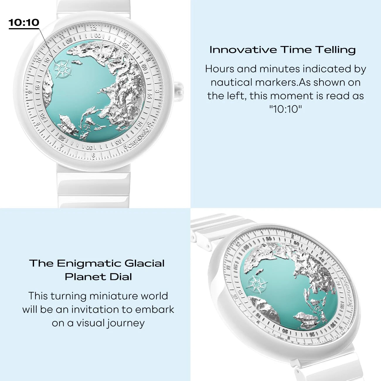 CIGA Design Women's Luxury Automatic Watch U Series Blue Planet Ice Age Ceramics Strap Mechanical Watches Exquisite Timepiece