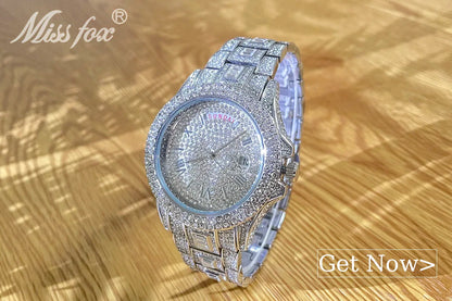 Brand MISSFOX Fashion Iced Out Watches Men.