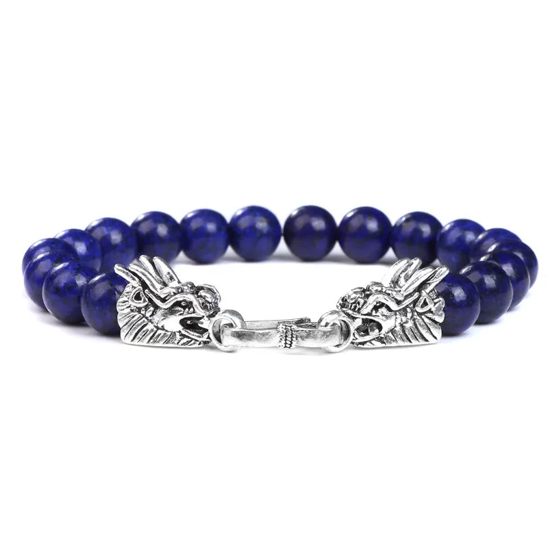 Fengshui Dragon Charm Bracelets For Women Men Natural Stone Bracelet 8MM Beads Lapis Lazuli Tiger Eye Lava Bangles Good Luck