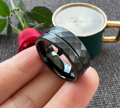 Tungsten Carbide Rings Fashion Jewelry for Men Women Wedding Band Flat Offset Groove Comfort Fit