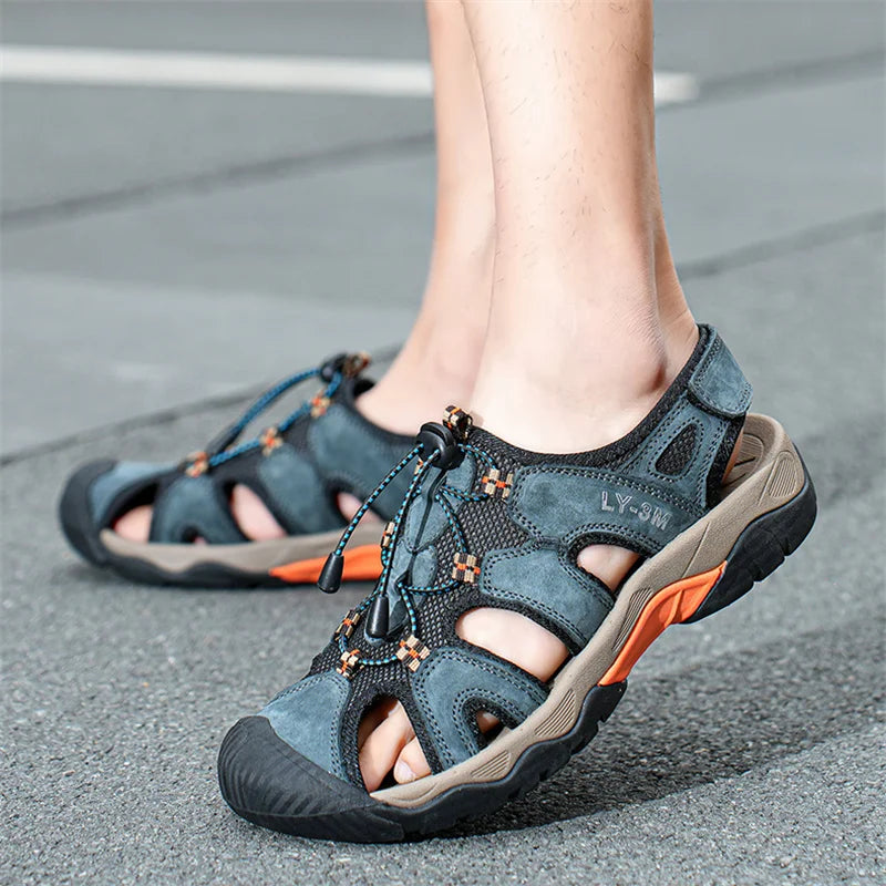 New Fashion Summer Casual Men's Beach Sandals High Quality Sneakers Genuine Leather Sandals Outdoor Men's Sandals Big Size 38-48