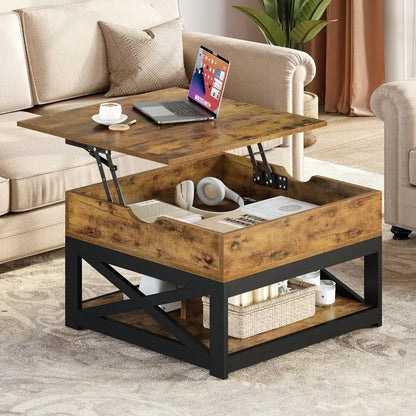 Luxury Rustic Brown Marble Coffee Table - Functional Elegance for Your Living Space