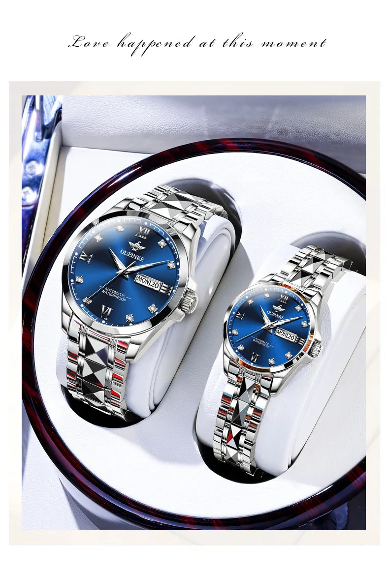 OUPINKE 3262 Couple Watches for Men Women Dual Calendar Display Waterproof Lover Wristwatch Luxury Brand Original Couple Watch