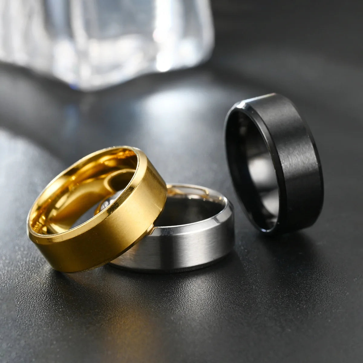 Classic Stainless Steel Men Rings Rose Gold Color.