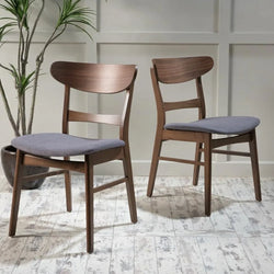 Dining chair modern upholstered wood frame, 2-piece set needs to be assembled, dark grey/walnut veneer