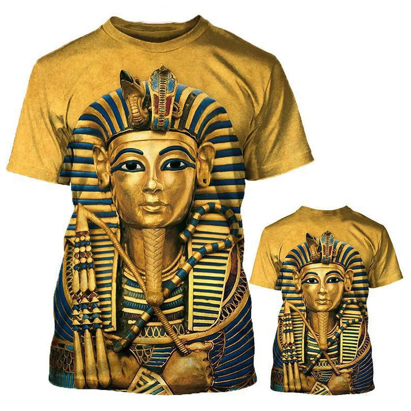 Summer Retro Style T Shirt For Men Fashion Egyptian Pharaoh Print Short Sleeve Tee Shirts Quick Dry Men&