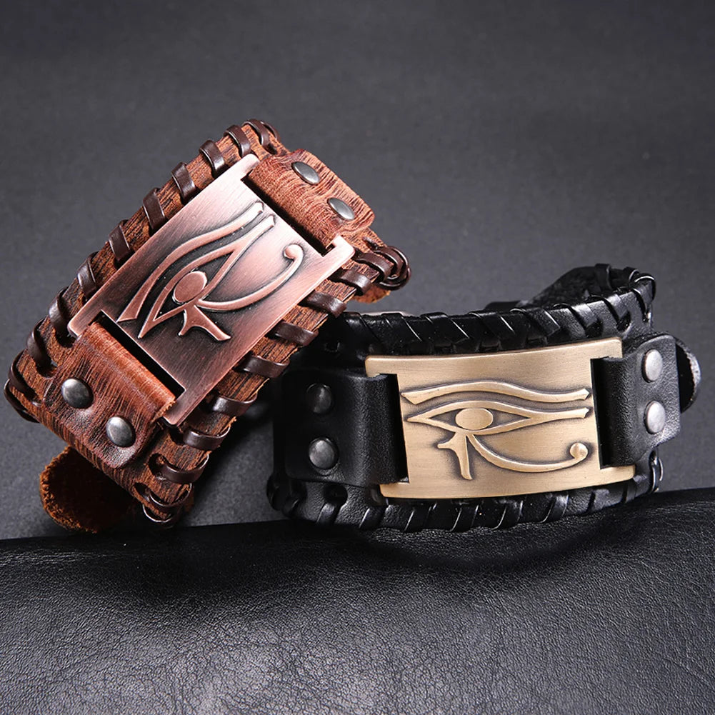 Eye of Horus Leather Bracelet Vikings Wiccan Ancient Egyptian Amulet Gothic Wristband for Men Women Gift