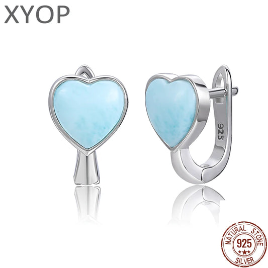 Geometric LOVE Charm Larimar Sterling Earrings.