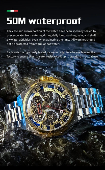 OUPINKE 3266 Luxury Hollow Men Automatic Mechanical Watch High Italian Designer Collaboration Design Date Timing Code Men Watch