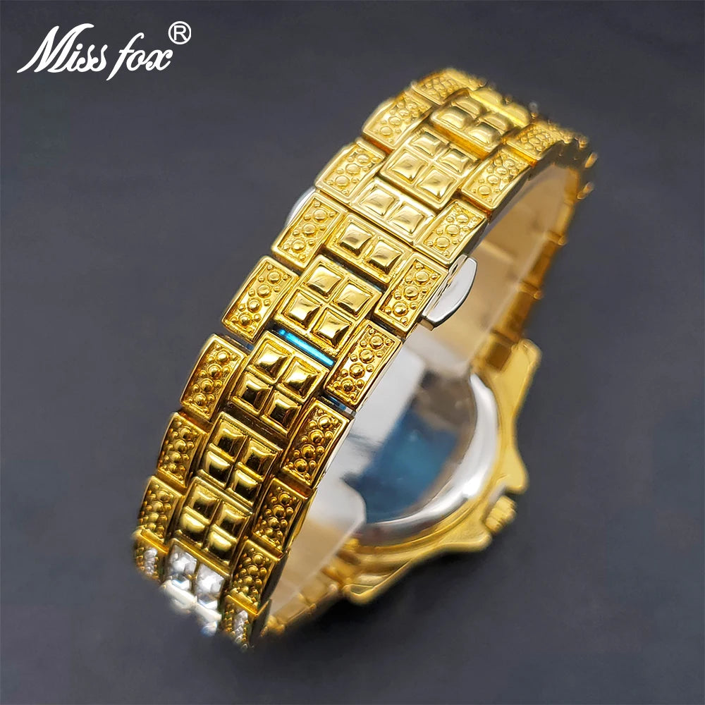 Gold Women Watch Elegant 40mm Case Diamond Dress Quartz Watches For Large Wrist Female Fashion Classic Party Jewelry For Ladies